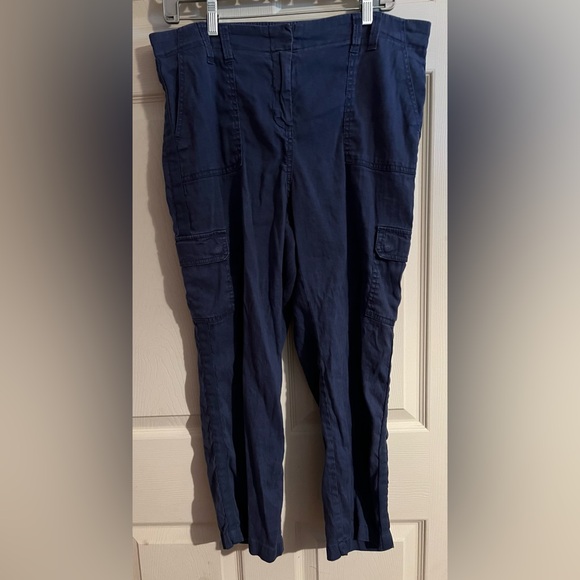 Chico’s size 2 (12) petite crop, cargo pants, linen blend, blue - Picture 1 of 9